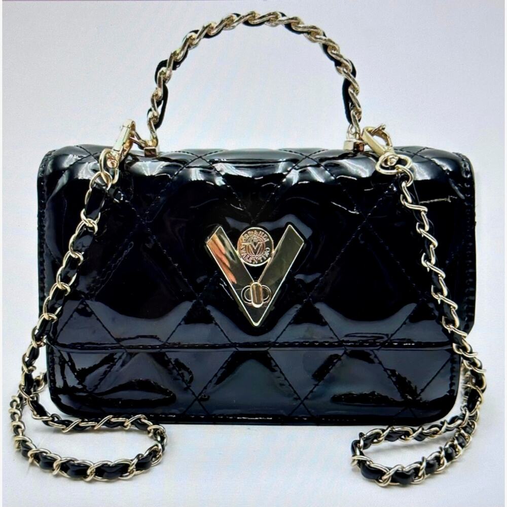 Valentino Orlandi Black and Gold Quilted Crossbody Bag